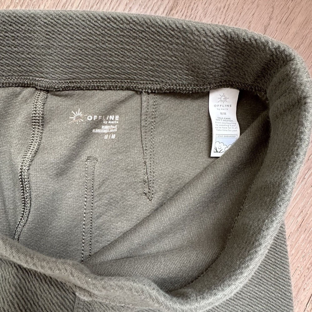 OFFLINE By Aerie Womens Flare Hi-Rise Olive Green Textured Stretch Pants Medium - Picture 8 of 10